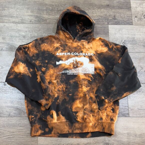 Brandy Hoodie Aspen Colorado Highlands Black Bleach Dye Oversize Hoodie - XL - Picture 1 of 6